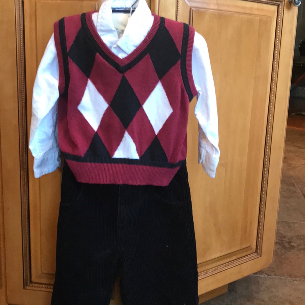Vest, button down dress shirt, & corduroy pants